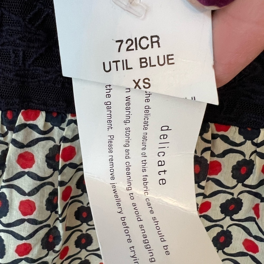 French Connection Brand New Size XS Utility Blue Blouse w/ Lace Boho Cottagecore - Picture 6 of 8